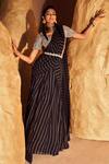 Buy_Bhumika Sharma_Black Georgette Pearls, Sequins, Nurekha Print Pre-stitched Saree With Blouse _at_Aza_Fashions