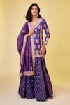 Buy_Shyam Narayan Prasad_Purple Chanderi Silk Embroidered Gota V Neck Kurta Skirt Set  _at_Aza_Fashions