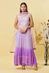 Buy_Samyukta Singhania_Purple Kurta Georgette Embroidery Floral Round Ombre Effect Set _at_Aza_Fashions