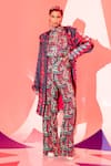 Buy_Esha L Amin_Multi Color Viscose, Crepe Zig Zag Geometric Print Pant _at_Aza_Fashions