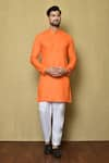 Buy_Aryavir Malhotra_Orange Cotton Silk Solid Kurta _at_Aza_Fashions