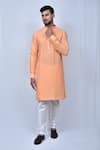 Buy_Adara Khan_Orange Kurta  Cotton Solid Band Collar Set_at_Aza_Fashions