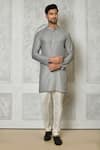 Buy_Samyukta Singhania_Grey Cotton Silk Printed Ditsy Short Kurta _at_Aza_Fashions