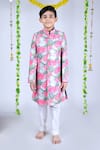 Buy_Kids Lane_Multi Color Sherwani Chanderi Floral Pattern Set  _at_Aza_Fashions