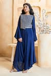 Aariyana Couture_Blue Top- Bamberg Silk And Pant- Crepe Hand & Asymmetric Set _at_Aza_Fashions