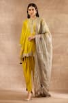 Buy_JAYANTI REDDY_Yellow Silk Embroidered Zardozi Round Floral Tunic Dhoti Pant Set  _at_Aza_Fashions