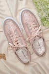 Buy_Coral Haze_Peach Valencia Lace Panel Wedding Sneakers _at_Aza_Fashions