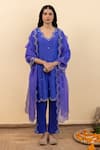 Buy_Pita Nila_Purple Chanderi, Silk Organza Beads, Embroidery V-neck Isla Kurta Set _at_Aza_Fashions