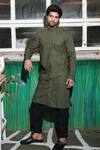 Buy_Echke_Green Cotton Chinese Collar Kurta Set_at_Aza_Fashions