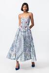 Buy_Saaksha & Kinni_Blue Cotton Embroidery, Mirrors Sweetheart Neck Abstract Print Summer Frock_at_Aza_Fashions