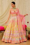 Buy_Rajbinder Chahal_Yellow Dupion Silk Embroidery Mirror Sweetheart Neck Blouse With Lehenga Set _at_Aza_Fashions