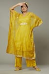Buy_I Am Design_Yellow Silk Organza Floral Appliques, Mango Bite Candy Kaftan And Pant Set _at_Aza_Fashions