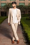 Buy_Soniya G_Cream Italian Crepe Embellished And Pleated Tuxedo Pant Set_at_Aza_Fashions
