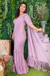 Buy_Ohaila Khan_Purple Chiffon Embroidery Aanam Border Pre-draped Saree With Blouse  _at_Aza_Fashions