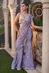 Buy_Mehak Murpana_Purple Dupion Crepe Embroidery Mirror V Neck Sharara Saree With Blouse _at_Aza_Fashions