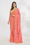 Buy_Paksh_Red Cotton Printed Striped V Neck Saree With Blouse  _at_Aza_Fashions