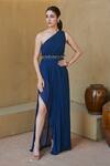 Buy_Studio Radical_Blue 100% Pure Georgette One Shoulder Gown With Slit _at_Aza_Fashions