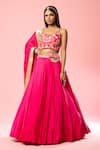 Buy_Quench A Thirst_Pink Modal Satin Embroidery Floral Scoop Neck Blouse And Lehenga Set _at_Aza_Fashions