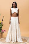 Buy_Rishi and Vibhuti_Ivory Cotton Embroidery Cutdana Round Pearl Crop Top And Skirt Set _at_Aza_Fashions