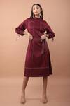 Buy_Veera Wear_Maroon Cotton Round Neck Dandies Solid Dress _at_Aza_Fashions