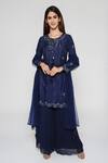 Buy_Bha sha_Blue Kurta  Dupion Silk Embroidered Mirror Tie-up Prachi Short Sharara Set _at_Aza_Fashions