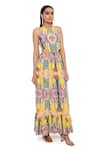 Buy_PS Pret by Payal Singhal_Yellow Crepe Printed Enchanted Halter Cutout Dress  _at_Aza_Fashions