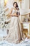 Buy_Varun Chakkilam_White Silk Organza Embroidery, Beads Sweetheart Neck Glass Bridal Lehenga Set _at_Aza_Fashions
