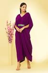 Buy Megha Garg Purple Pure Crepe V Neck Cowl Draped Jumpsuit at Aza Fashions Buy_Megha Garg_Purple Pure Crepe V Neck Cowl Draped Jumpsuit _at_Aza_Fashions