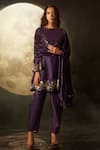 Buy_Dohr India_Purple Kurta And Pant Silk Chanderi Short Set With Scallop Bordered Shawl _at_Aza_Fashions