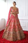 Buy_Pallavi Poddar_Red Silk, Tulle Embroidery, Zari Sweetheart Neck Roshnara Bridal Lehenga Set _at_Aza_Fashions