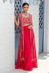 Buy_Tamaraa By Tahani_Pink Georgette Sequins Open Neck, Sweetheart Hot Embroidered Jacket And Pant Set _at_Aza_Fashions