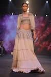 Buy_Sejal Kamdar_Cream Organza And Embroidery Ajrakh Scoop Jacket & Layered Lehenga Set _at_Aza_Fashions