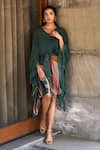 Buy_Varun Bahl_Green Georgette Printed Abstract Garden V Neck Short Kaftan_at_Aza_Fashions