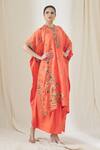 Buy_Anamika Khanna_Coral Embroidered Tunic And Draped Skirt Set_at_Aza_Fashions