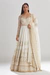 Buy_Megha Bansal_Ivory Tulle, Chiffon, Churidar Cotton Silk, Hans Embroidered Anarkali Set _at_Aza_Fashions
