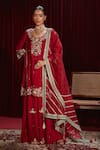 Buy_Ajiesh Oberoi_Wine Dupion Silk And Organza Embroidered Floral Patterns Round Shagun Sharara Set _at_Aza_Fashions