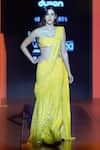 Buy_Arpita Mehta_Yellow Georgette Mirrors, Sequins Embroidered Pre-draped Saree With Blouse_at_Aza_Fashions