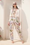 Buy_Reynu Taandon_Cream Crepe Digital Prints Floral Collared Neck Plain Shirt And Pant _at_Aza_Fashions