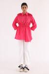 Buy_Studio Moda India_Pink Cotton Chains Collared Sway Work Shoulder Shirt _at_Aza_Fashions