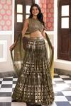 Buy_Basanti - Kapde Aur Koffee_Green Georgette, Net Sequins, Cut Work Round Neck Embroidered Lehenga Set_at_Aza_Fashions