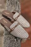 Buy_Coral Haze_Brown Striped Jacquard Saddle Mules_at_Aza_Fashions