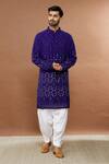 Buy_Aham-Vayam_Blue Cotton Sequins, Embroidery Chandrakiran Kurta Patiala Set _at_Aza_Fashions