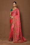 Buy_Samyukta Singhania_Pink Tussar Silk Leaf Pinang Pattern Saree _at_Aza_Fashions