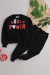 Buy_Knitting Doodles_Black Fleece Printed Girl Power Top And Joggers Set For _at_Aza_Fashions