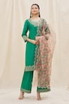 Buy_Samyukta Singhania_Green Kurta And Pant Silk Embroidery Sequins Scoop Neck Neckline Set _at_Aza_Fashions