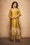 Buy_Gulabo by Abu Sandeep_Green 100% Pure Chanderi Silk Placement Stripe Pattern Kurta  _at_Aza_Fashions