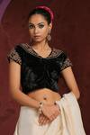 Buy_Weaver Story_Black Velvet Embroidery Zardozi Shawl Collar Blouse _at_Aza_Fashions