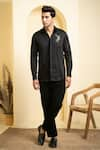 Buy_Hilo Design_Black Giza Cotton Embroidery Elephant Motif Perto Reindeer Shirt _at_Aza_Fashions