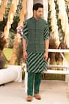 Buy_Chhavvi Aggarwal_Green Crepe, Cotton Embroidery Floral Print Bundi Kurta Set _at_Aza_Fashions