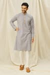 Buy_Aryavir Malhotra_Grey Handloom Cotton Printed Digital Kurta _at_Aza_Fashions